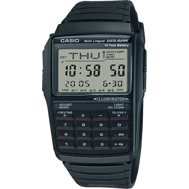 Retro Men's Multi-Lingual Calculator Black Digital Wrist Watch, DBC-32-1ADF