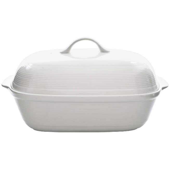 Just White Large Rectangular Casserole With Lid, 37.5cm
