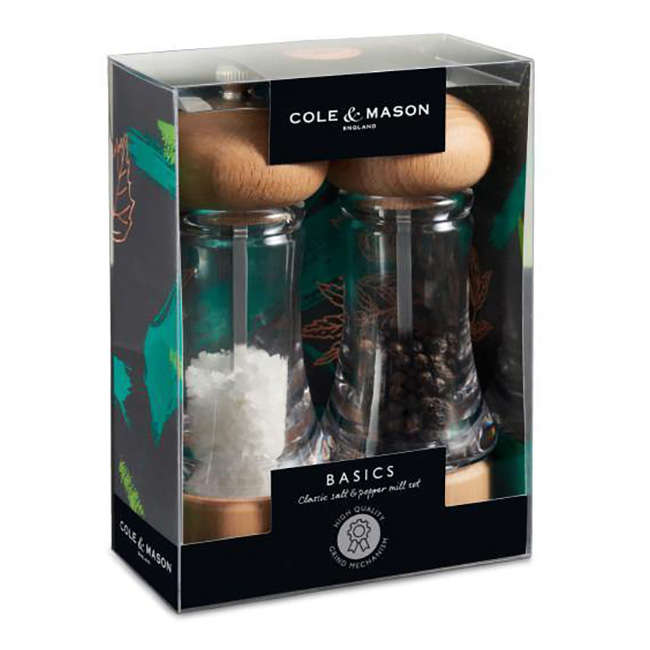 Everyday Basics Beech & Acrylic Light Wood Salt & Pepper Mill Gift Set, 16cm