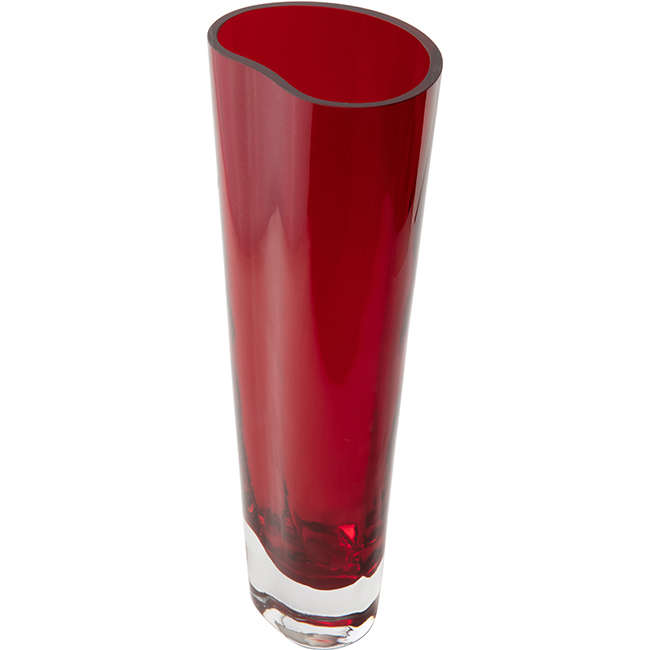 Red Oval Glass Vase, 38cm