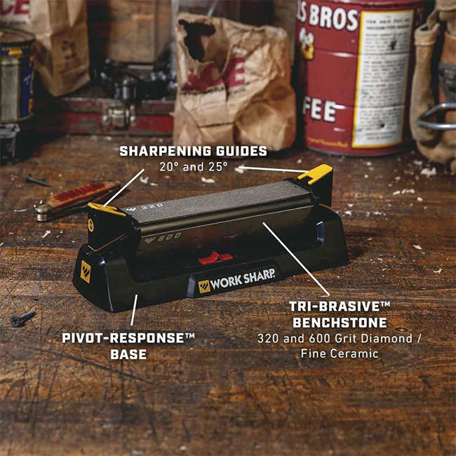 BenchStone Knife Sharpener with TriBrasive &amp; Pivot Response