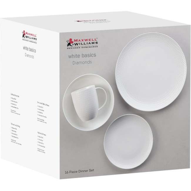 White Basics Diamonds Coupe Dinner Set, 16pc