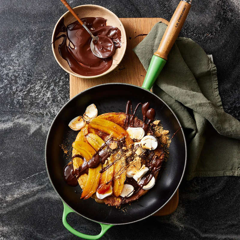 Signature Enamelled Cast Iron Frying Pan with Wooden Handle, 28cm