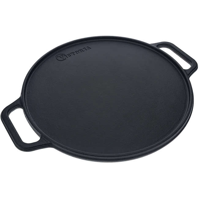 Seasoned Round Reversible Cast Iron Griddle, 32cm