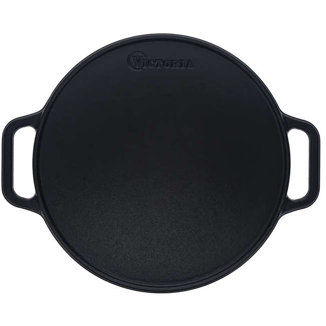 Seasoned Round Reversible Cast Iron Griddle, 32cm