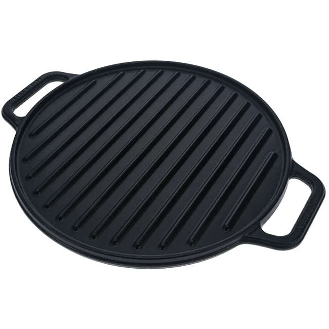 Seasoned Round Reversible Cast Iron Griddle, 32cm