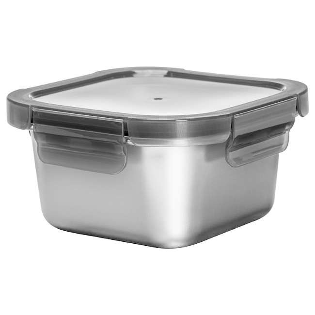 Stainless Steel Square Food Storage Container With Lid, 600ml