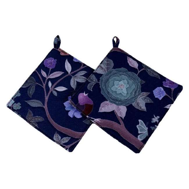 Robyn Valerie Japanese Garden Navy Pot Holders, Set Of 2
