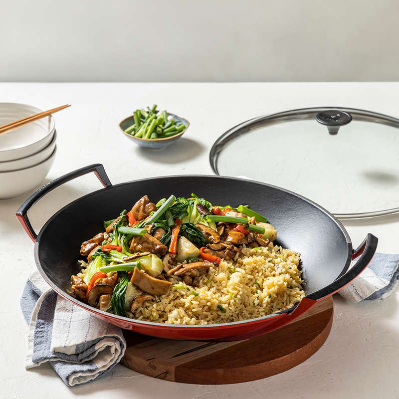 36cm Cast Iron Wok With Glass Lid, 36cm, 4.5L