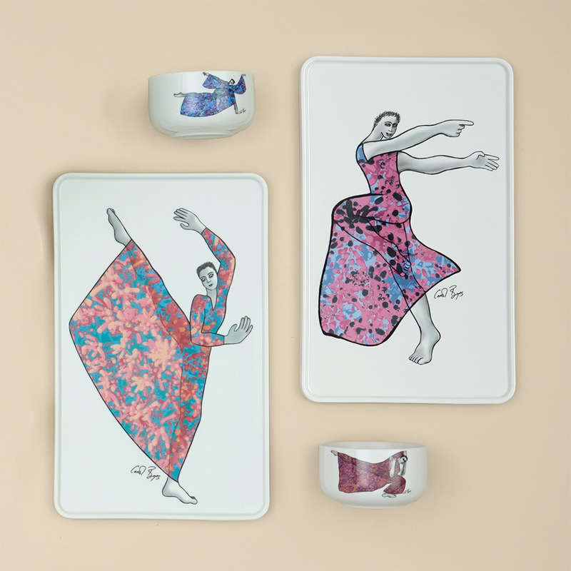 Set Of 2 Rectangular Platters, Dancing Girls
