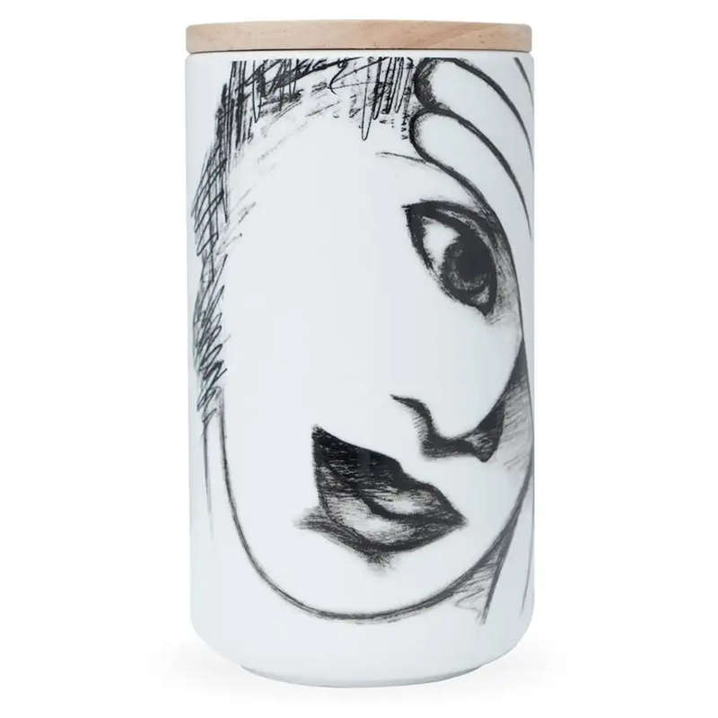 White Sketchbook Large Canister With Rubberwood Lid