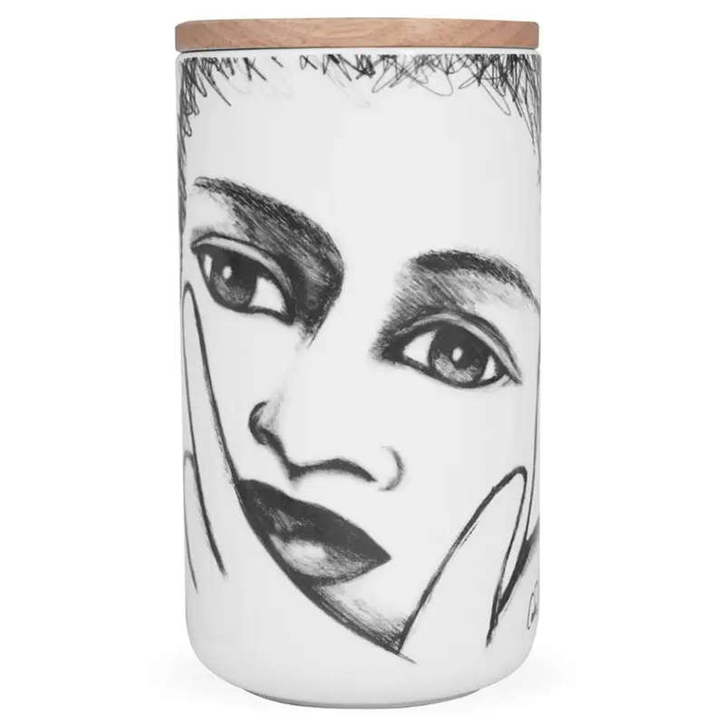 White Sketchbook Large Canister With Rubberwood Lid