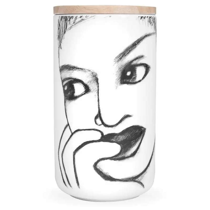 White Sketchbook Large Canister With Rubberwood Lid