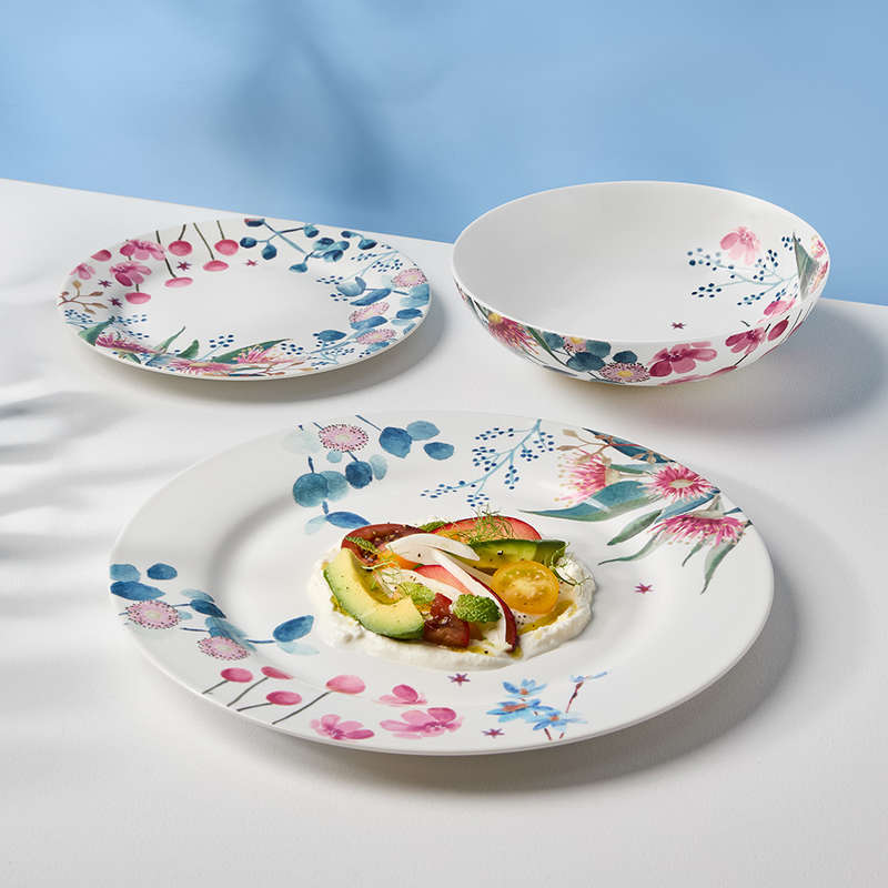 Botanic Gardens Eucalyptus Bloom Rim Dinner Set, 12pc