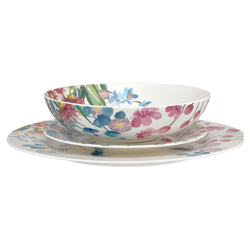 Botanic Gardens Eucalyptus Bloom Rim Dinner Set, 12pc
