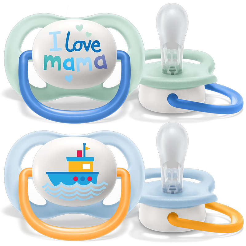Set Of 2 Ultra Air Pacifiers, I Love Mama & Boat (0-6m)