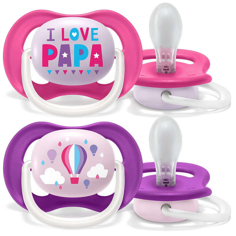 Set Of 2 Ultra Air Pacifiers, I Love Papa & Balloon (6-18m)