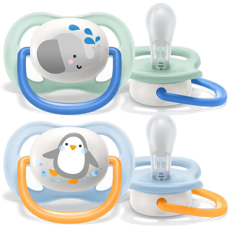 Set Of 2 Ultra Air Pacifiers, Elephant & Penguin (0-6m)