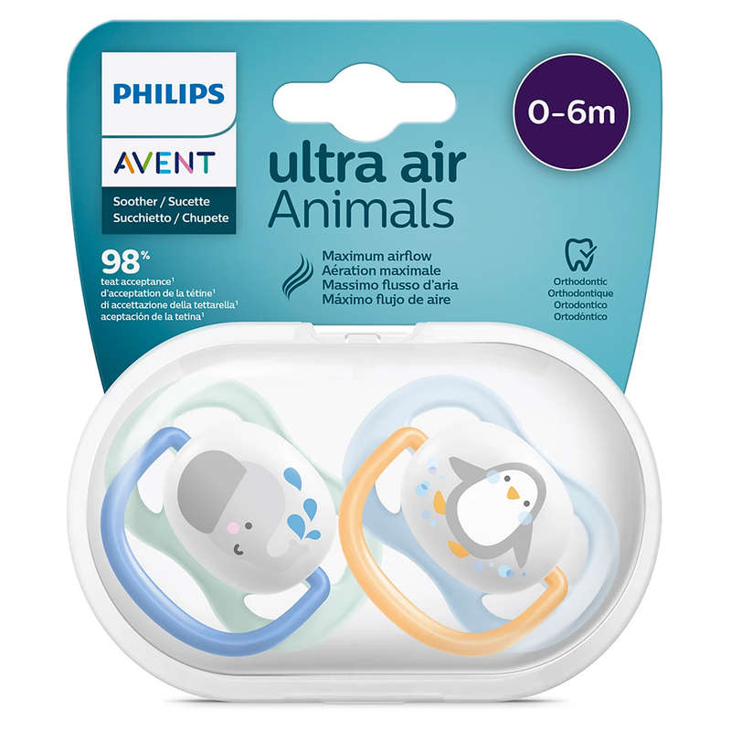 Set Of 2 Ultra Air Pacifiers, Elephant & Penguin (0-6m)
