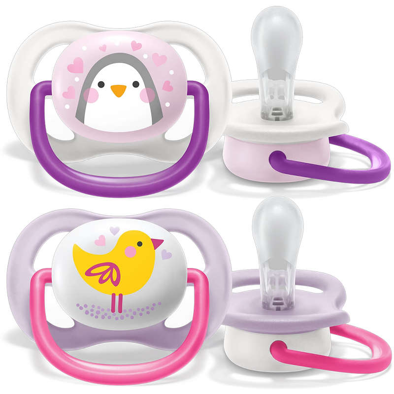 Set Of 2 Ultra Air Pacifiers, Bird & Penguin (0-6m)