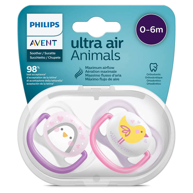 Set Of 2 Ultra Air Pacifiers, Bird & Penguin (0-6m)