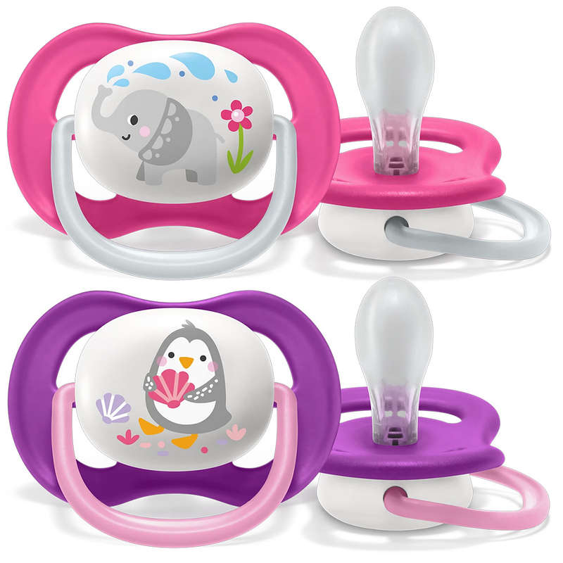 Set Of 2 Ultra Air Pacifiers, Penguin & Elephant (6-18m)