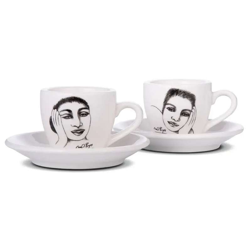 Sketchbook Set Of 2 Espresso Cups & Saucers, Short & Sweet