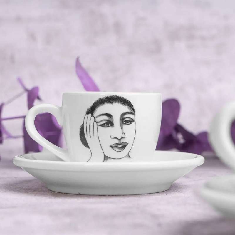 Sketchbook Set Of 2 Espresso Cups & Saucers, Short & Sweet