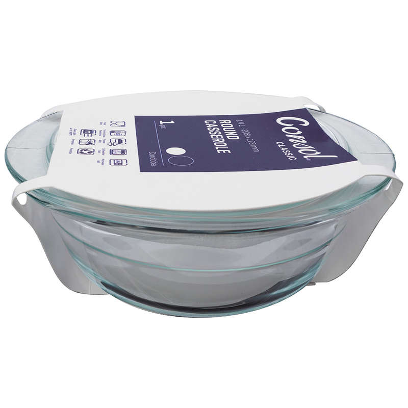 Cordova Round Glass Casserole With Lid, 1.4L