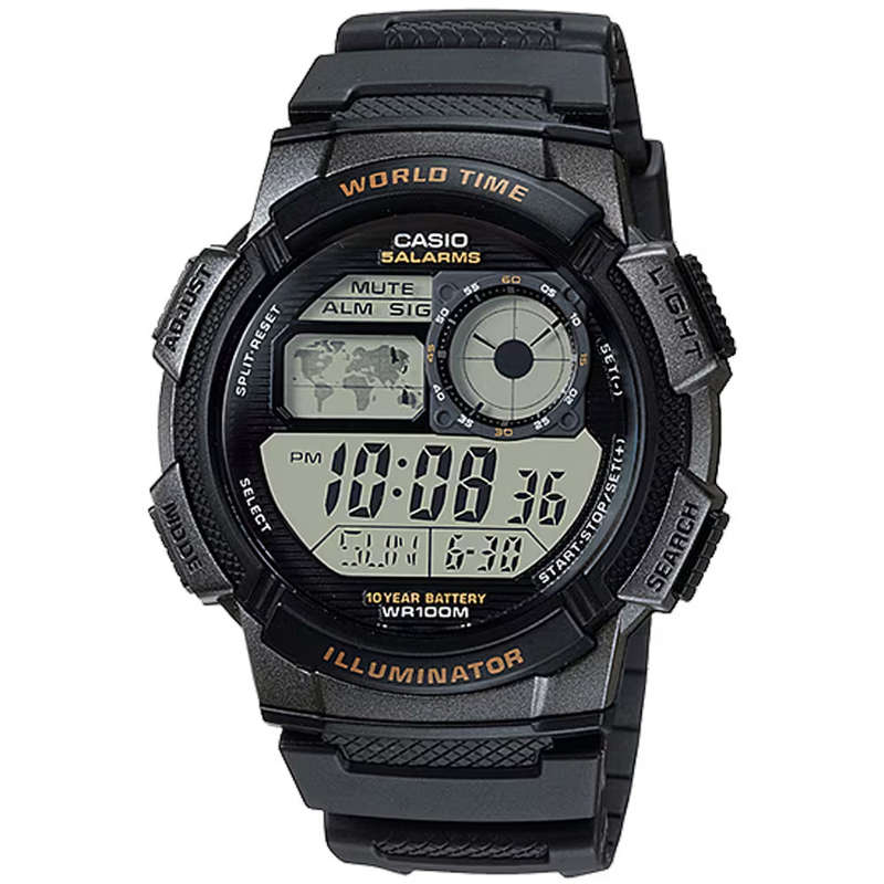 Standard World Time 100m Mens Digital Wrist Watch, AE-1000W