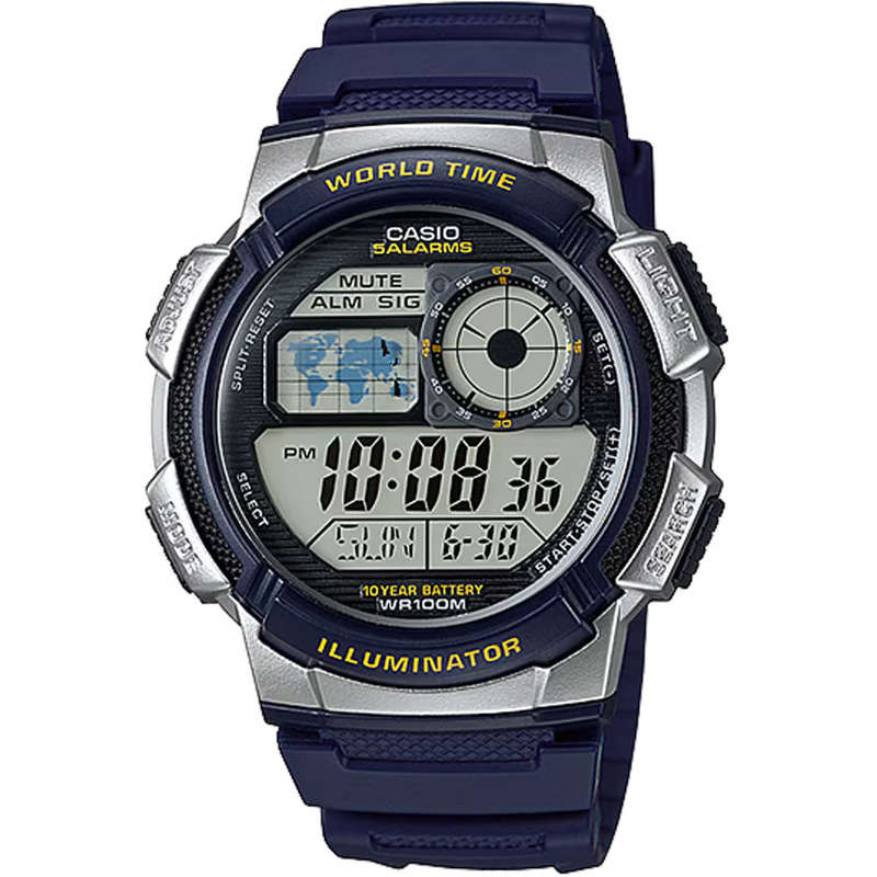 Standard World Time 100m Mens Digital Wrist Watch, AE-1000W