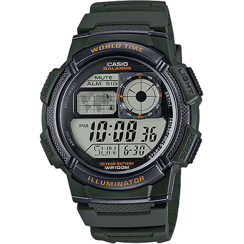 Standard World Time 100m Mens Digital Wrist Watch, AE-1000W