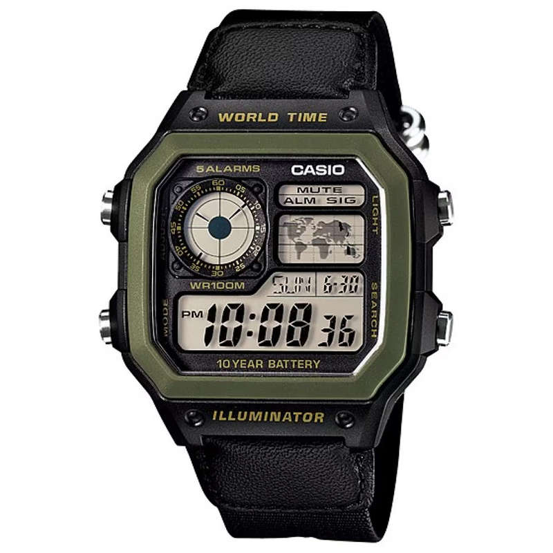 Standard Men's 100m World Time Digital Wrist Watch, AE-1200WHB
