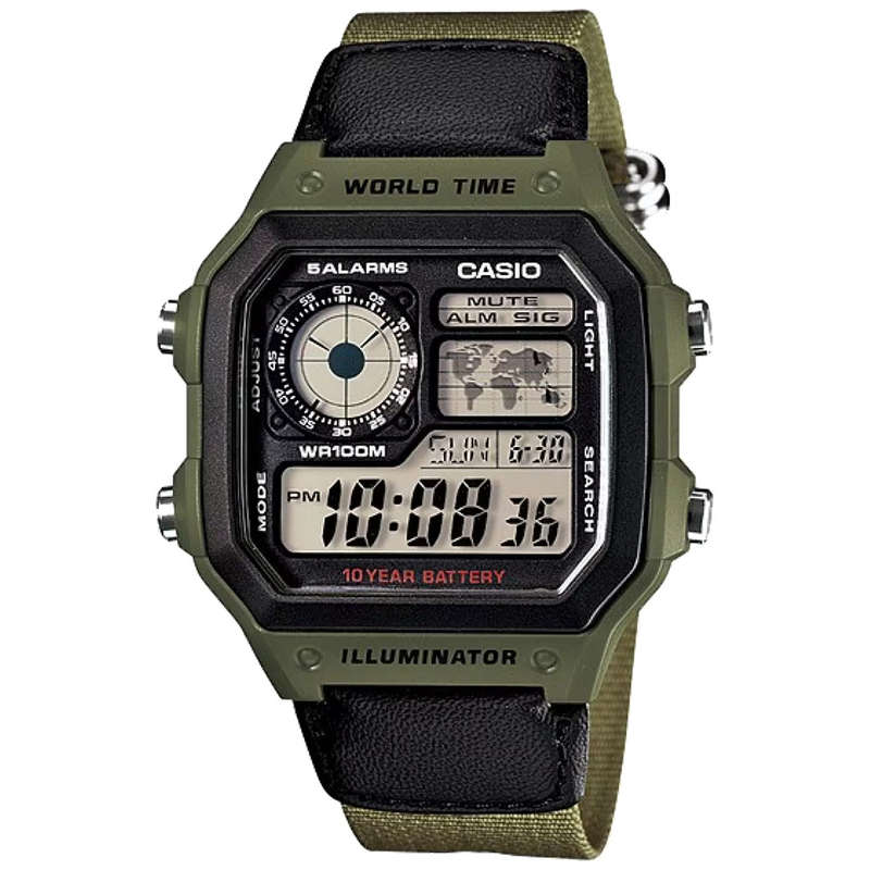 Standard Men's 100m World Time Digital Wrist Watch, AE-1200WHB