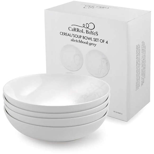 Sketchbook Grey Cereal/Soup Bowls, Set Of 4