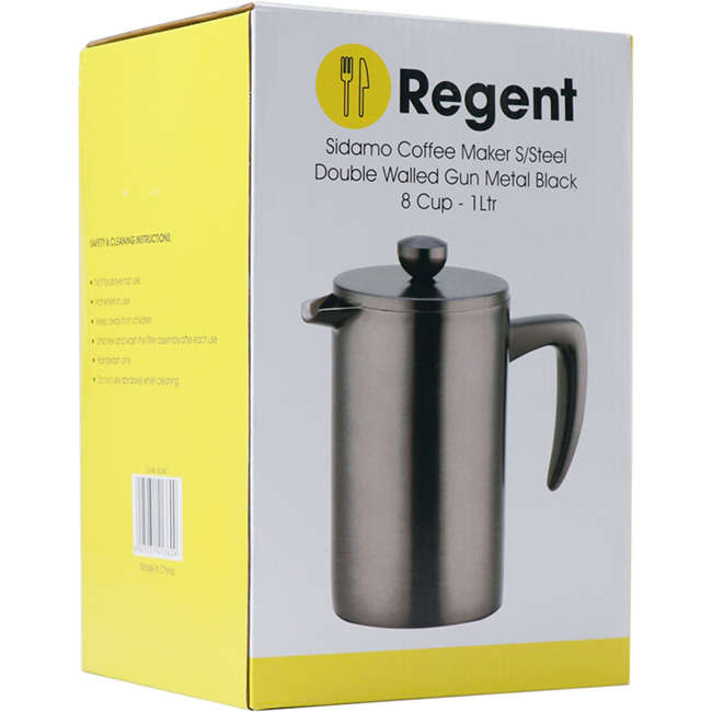 Sidamo 8 Cup Double Walled Stainless Steel Coffee Plunger, 1L