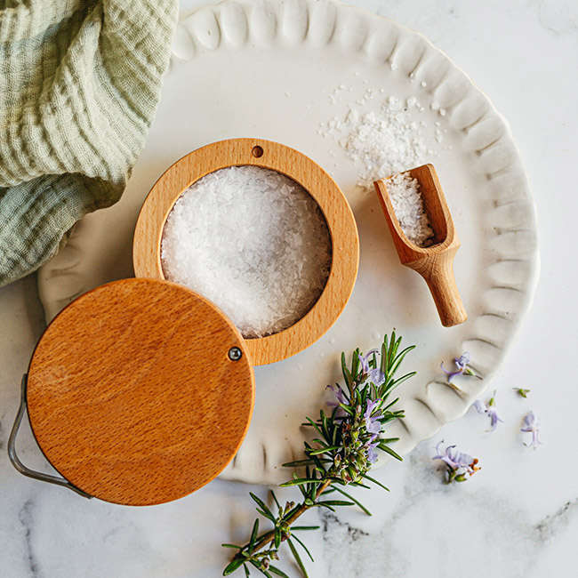 Premium Beechwood Salt Cellar And Spoon