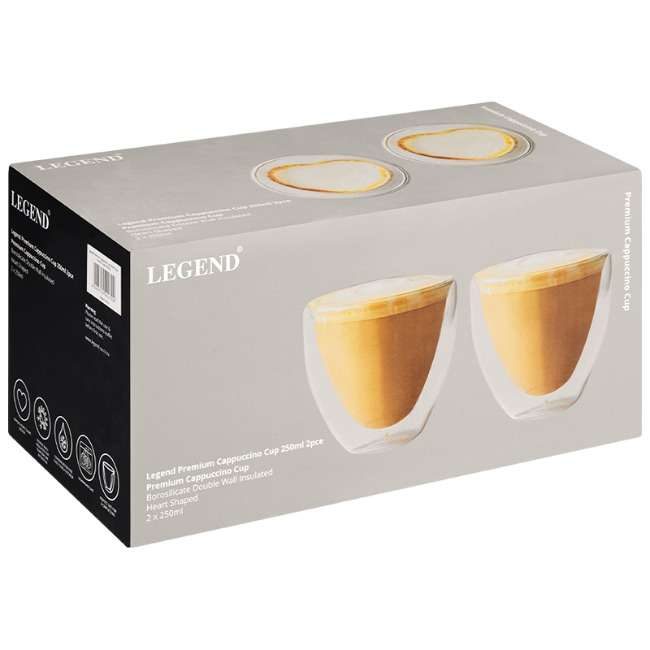 Premium Double Walled Heart-Shaped Cappuccino Cups, Set Of 2