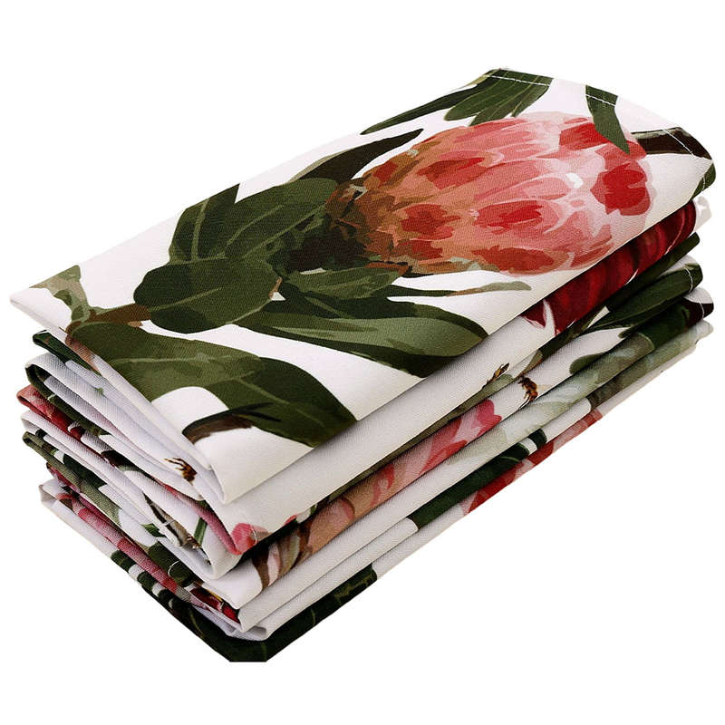 Cape Sugarbird Protea White Napkins, Set Of 6