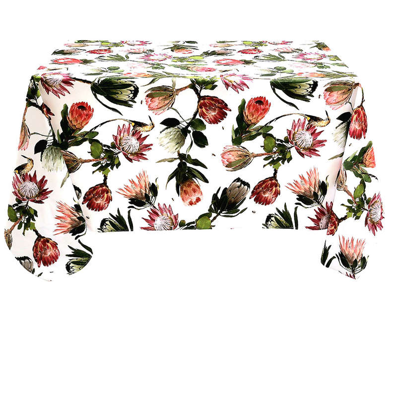 Cape Sugarbird Protea White Round Tablecloth, 180cm