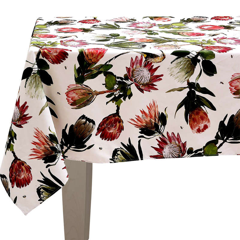 Cape Sugarbird Protea White Round Tablecloth, 180cm