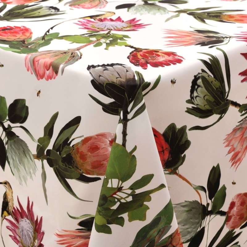 Cape Sugarbird Protea White Round Tablecloth, 180cm
