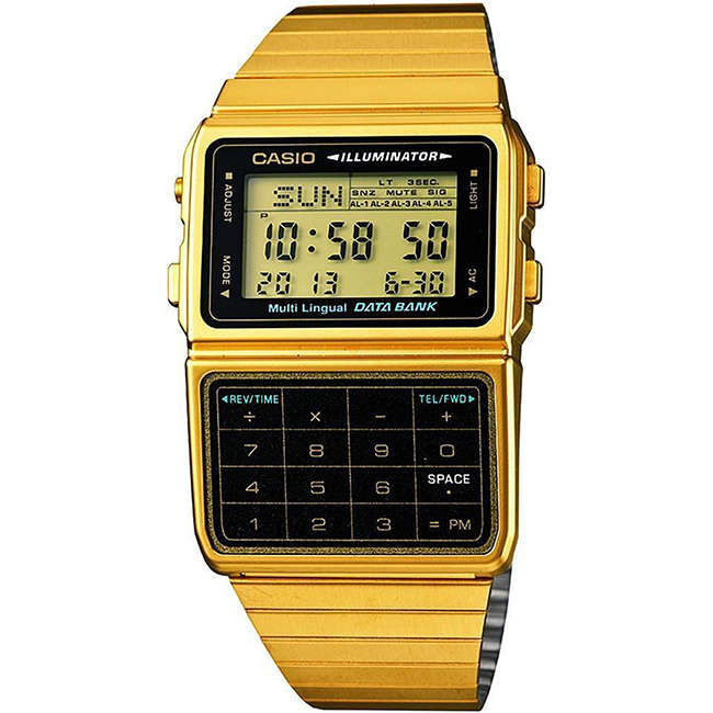 Retro Men's Databank Calculator Digital Wrist Watch, DBC-611G-1DF