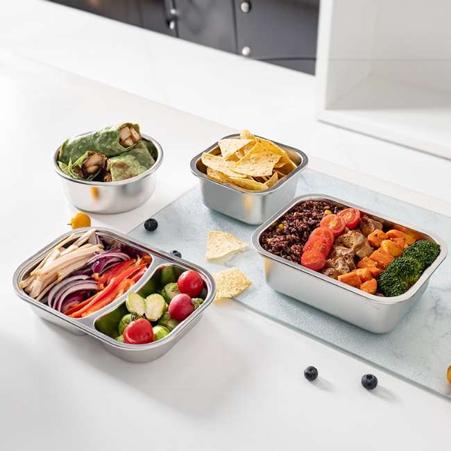 Stainless Steel Rectangular Food Storage Container With Lid, 800ml