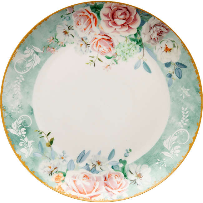 Green Floral Dinner Plate, Set Of 4