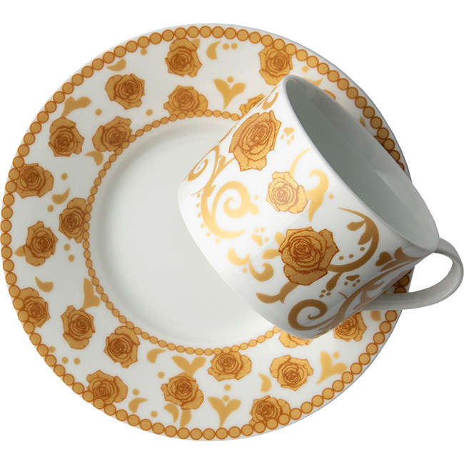 Mica Gold Tea Cup & Saucer, Set Of 2