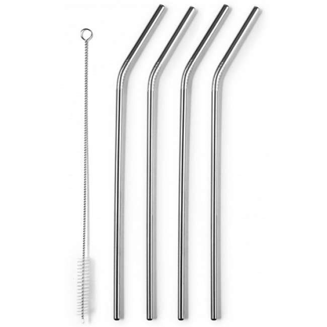 Kitchen Aids Stainless Steel Straws &amp; Cleaning Brush, Set of 4