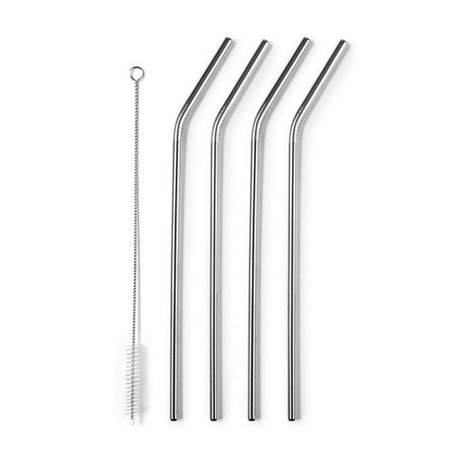 Kitchen Aids Stainless Steel Straws &amp; Cleaning Brush, Set of 4