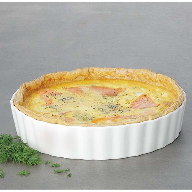 Epicurious Fluted Deep Quiche Dish, White, 25cm