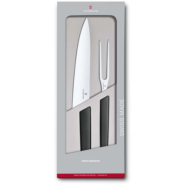 2pc Swiss Modern Carving Set, Black